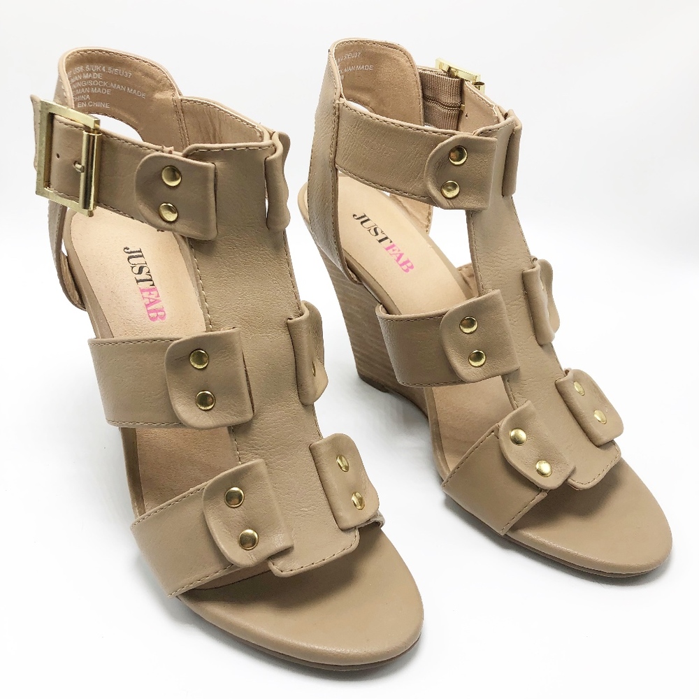JustFab Tammie Wedge Gladiator T Strap (SH44) - Picture 2 of 6